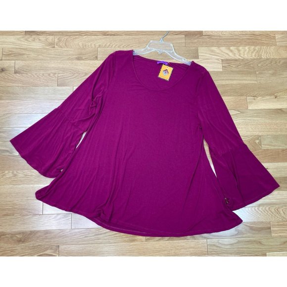 -New Mountain Mama Bell Sleeve Tunic Top Womens LG XL Burgundy Pullover Soft NWT - Picture 2 of 6